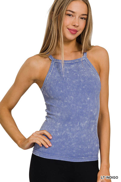 ..SI-25777 Washed Rib Seamless Cami Halter Neck Top: ASH PINK-164342 / S/M