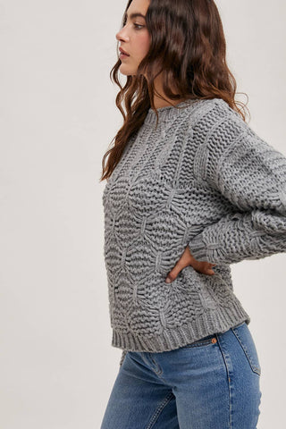 CABLE KNIT SWEATER PULLOVER: H.GREY / S/M