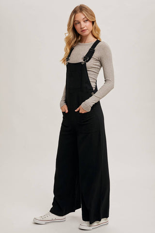 RELAXED WIDE LEG OVERALL JUMPSUIT: OATMEAL / L