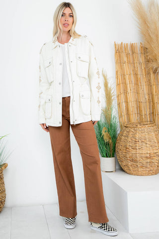 Stone Washed Anorak Jacket w/ Aztec Embroidery