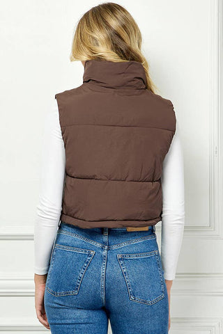 Lightweig Padded Crop Puffer Vest, Sleeveless Puffer Vest: Khaki / L