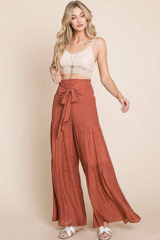 Tie front ruched waist back pants (Plus available) JBJ1033: Rust / L