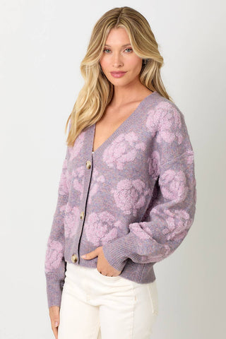 20429 Floral Button Down Cardigan: Cream / Large