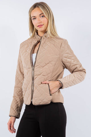 Quilted Classic Nylon Jacket with Faux Fur Lining: Olive / M