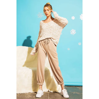 LOOSE POPCORN KNIT BOAT NECK PULLOVER