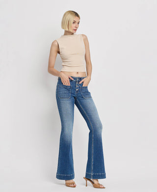 MID RISE TROUSER HEM FLARE JEANS T5848: GLEEFULLY / 24