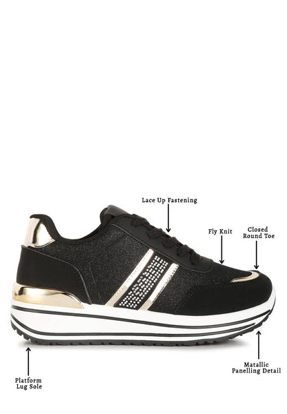 Mailys Metallic Panel Platform Sneakers: US-6 / UK-4 / EU-37 / Black