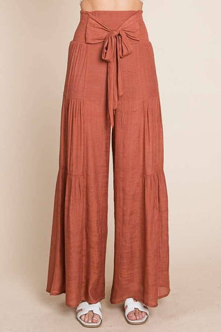 Tie front ruched waist back pants (Plus available) JBJ1033: Rust / L