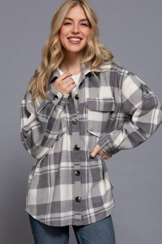 Long Sleeve Check Printed Fleece Shacket
