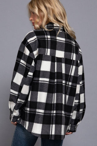 Long Sleeve Check Printed Fleece Shacket