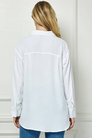 Oversized Boyfriend Light Weight Air flow Button Up Shirt: White / XL