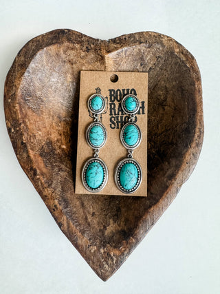 Western Three Stone Drop Stud Earrings: Turquoise