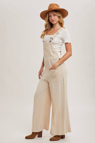 RELAXED WIDE LEG OVERALL JUMPSUIT: OATMEAL / L