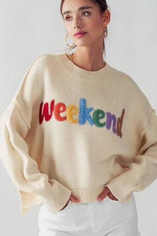 RIB KNIT WEEKEND EMBROIDERED SWEATER