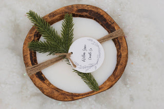 *Holiday* Mini Round Dough Candle: Natural Stain / Winter Cottage