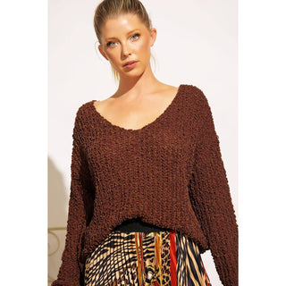 LOOSE POPCORN KNIT BOAT NECK PULLOVER