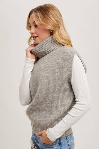 TURTLENECK SWEATER KNIT VEST: H.GREY / M/L