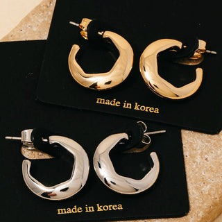 Hexagon Cut Out Rounded Hoop Earrings