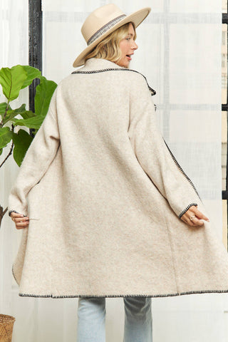 LESW3751-OPEN FRONT SWEATER CARDIGAN: BEIGE / L