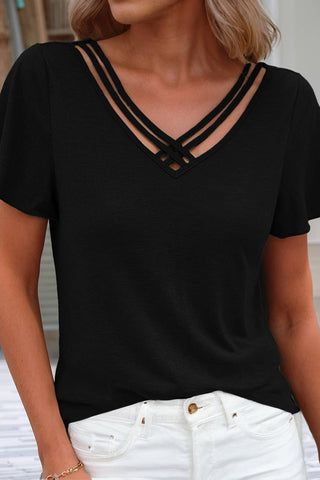 LDC  Crisscross V Neck Butterfly Sleeve T Shirt