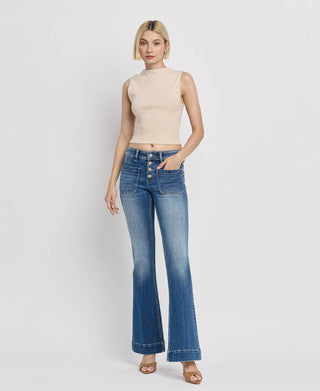 MID RISE TROUSER HEM FLARE JEANS T5848: GLEEFULLY / 24