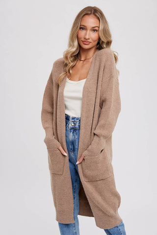 RIBBED OPEN FRONT CARDIGAN: BLUSH / S/M