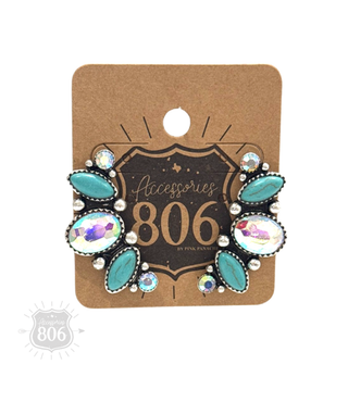 Rhinestone navette post earring 806-E455: Turquoise