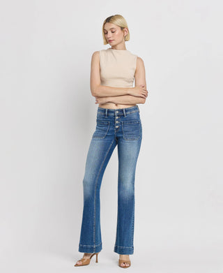 MID RISE TROUSER HEM FLARE JEANS T5848: GLEEFULLY / 24