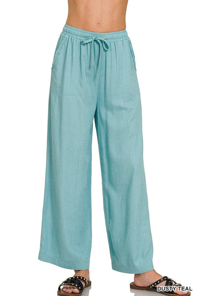 Wide-leg Linen Blend Pants With Pockets: 1-2-2-1 (S-M-L-XL) / LT MOCHA