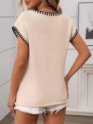 V Neck Cape Sleeve Knit Summer Top