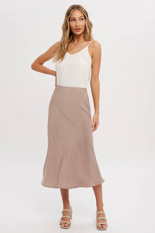 SATIN MIDI SKIRT: ASH / M