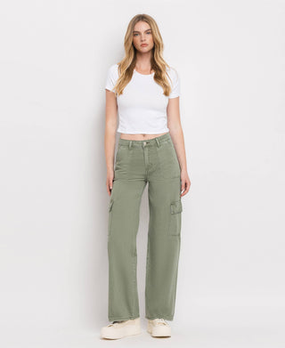 HIGH RISE UTILITY CARGO WIDE LEG JEANS  T5823AG: ARMY GREEN / 24