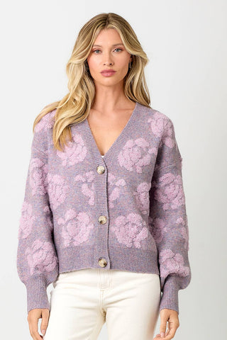 20429 Floral Button Down Cardigan: Cream / Large