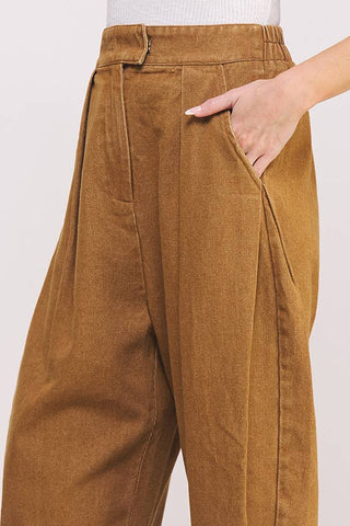 HIGH WAIST PLEATED BAGGY ANKLE LENGTH TROUSERS: MOCHA / S