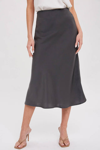 SATIN MIDI SKIRT: ASH / M