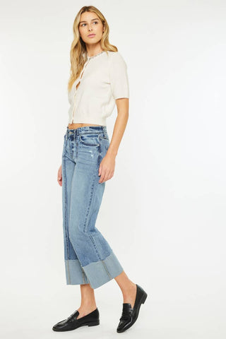 SALE MID RISE CROPPED WIDE LEG JEANS-KC2589M