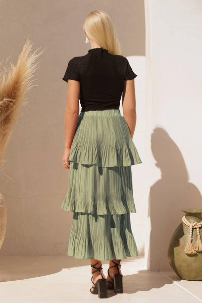 QS8365 Pleated Tiered Skirt: TERRA COTTA / SMALL