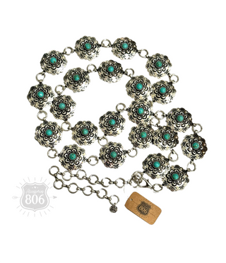 Round concho link belt 806-BE027: Silver / Large/Extra Large