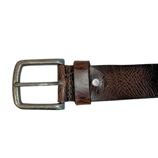 Leather Brown Belt with Vintage Silver Buckle: Wide / Large