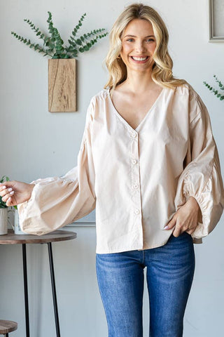 Loose Flowy Top with Ruched Sleeves