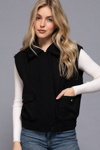 Notched Collar Soft Felt Zip Up Vest