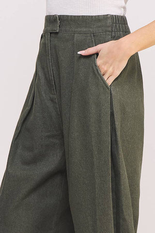 HIGH WAIST PLEATED BAGGY ANKLE LENGTH TROUSERS: MOCHA / M