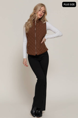 Suede Piping Quilted Padding Vest