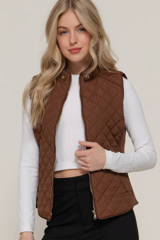 Suede Piping Detail Rib Quilted Padding Vest