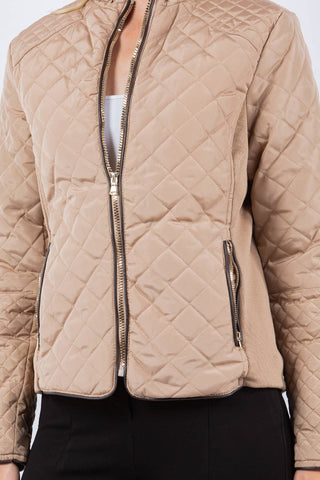 Quilted Classic Nylon Jacket with Faux Fur Lining: Olive / M