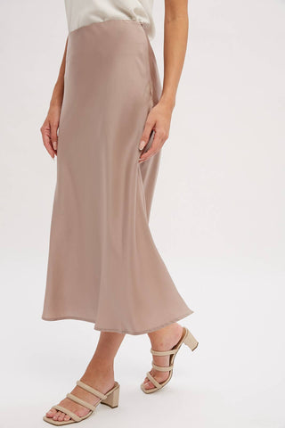 SATIN MIDI SKIRT: ASH / M