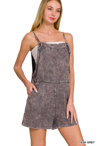 ...SI-25898 Washed Linen Knot Strap Rompers: ASH GREY-165824 / L