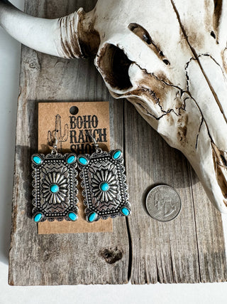 Western Textured Metal Earrings : STYLE 3 - CONCH - TURQUOISE