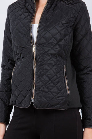 Quilted Classic Nylon Jacket with Faux Fur Lining: Olive / M