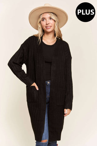 LESW2616X-PLUS CABLE CARDIGAN: Oatmeal / 1XL